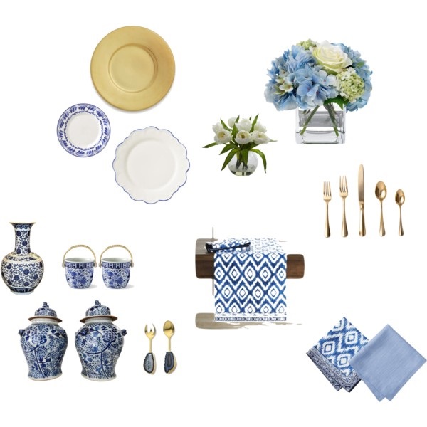 blue and white table